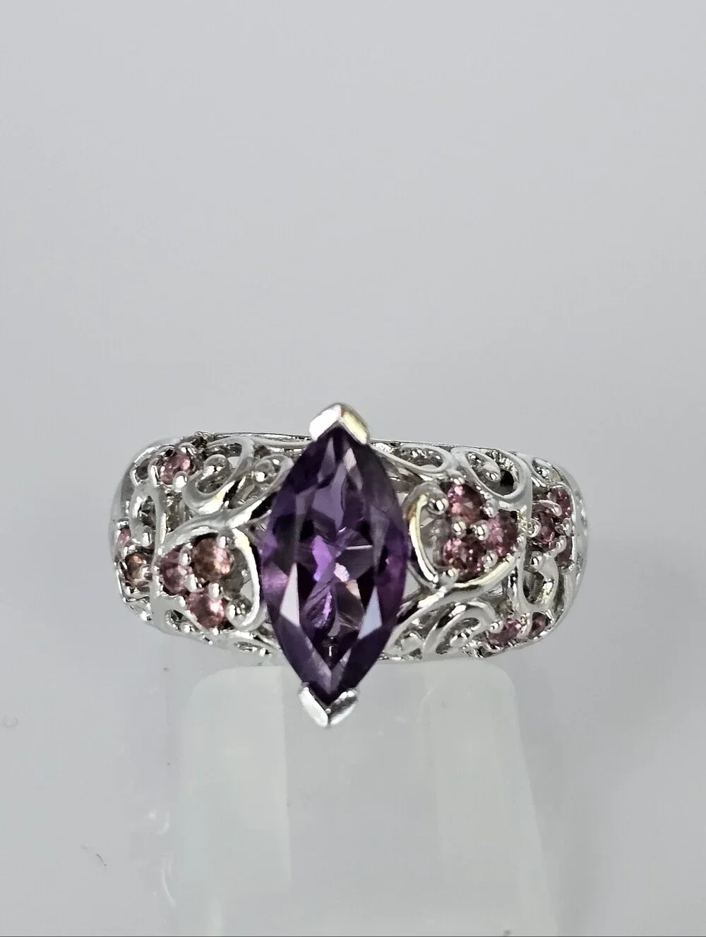 Retired Victoria Wieck Amethyst & Pink Tourmaline Ring Sterling Silver Size 6!
